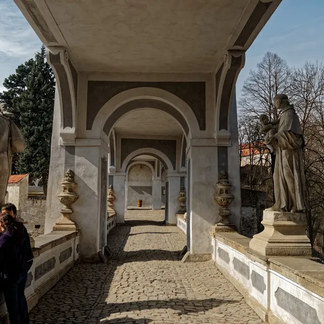 The open corridor on the Cloak Bridge with its Baroque statues